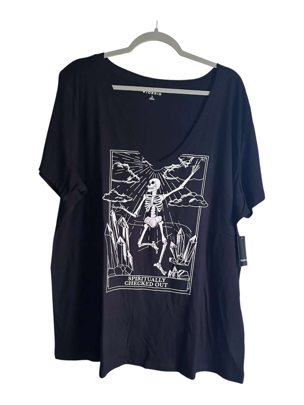 Torrid Size 2X Black V-Neck Graphic Tee with White Skeleton Print